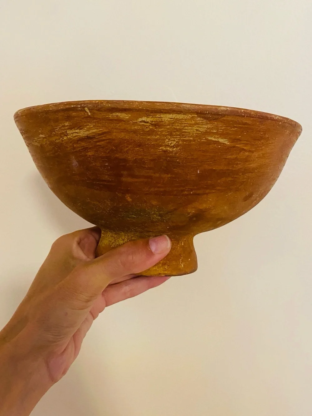 Vintage pottery footed bowl with small chip